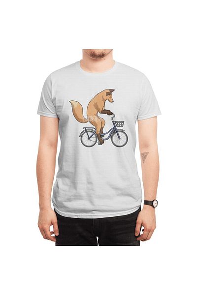 Fizello Ανδρικό και γυναικείο λευκό μπλουζάκι Unisex με σχέδιο Fox Bicycle
