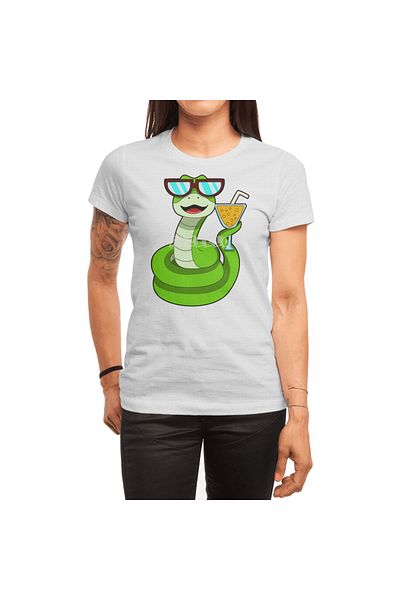 Fizello Ανδρικό και γυναικείο λευκό μπλουζάκι Unisex - Snake With Drink Design