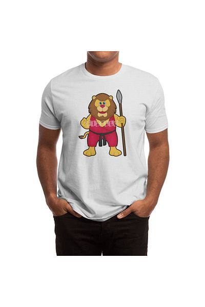 Fizello Λευκό μπλουζάκι για άνδρες και γυναίκες - Lion As Warrior With Spear Unisex Design