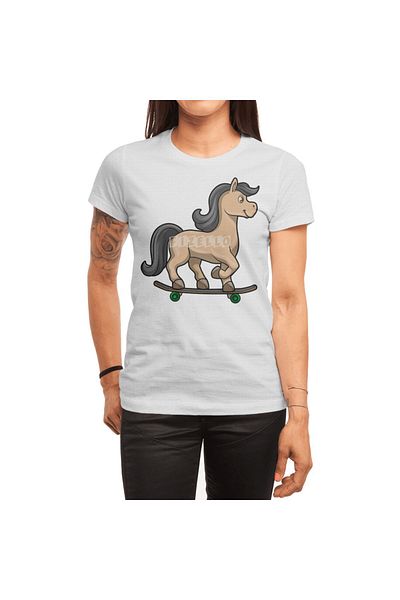 Fizello Λευκό μπλουζάκι για άνδρες και γυναίκες - Horse As Skater With Skateboard Unisex Design