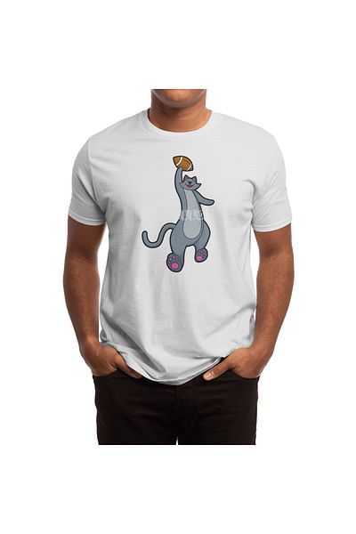 Fizello Men's and Women's White Unisex T-Shirt - Cat as Football Player, with Football