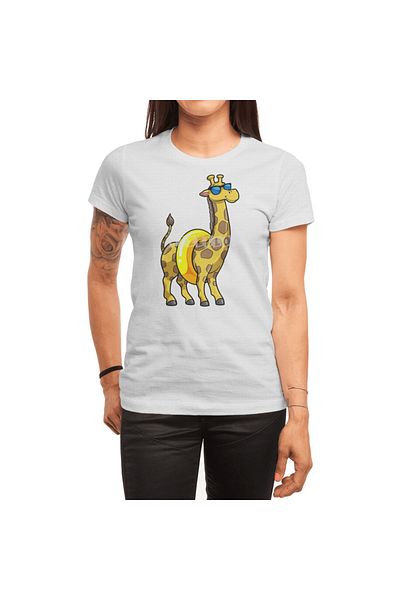 Fizello Men's and Women's T-Shirt - Giraffe on Beach with Swim Ring & Sunglasses Unisex White T-Shirt