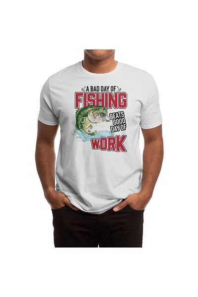 Fizello Tricou alb unisex pentru bărbați și femei - O zi proastă de pescuit, o zi bună de muncă