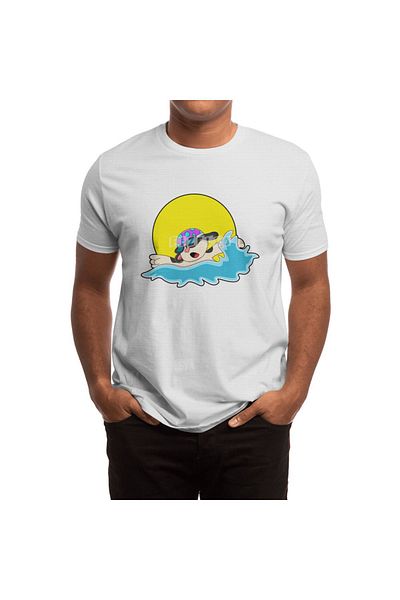 Fizello Unisex White T-Shirt - Dog at Swimming with Swim Goggles Design