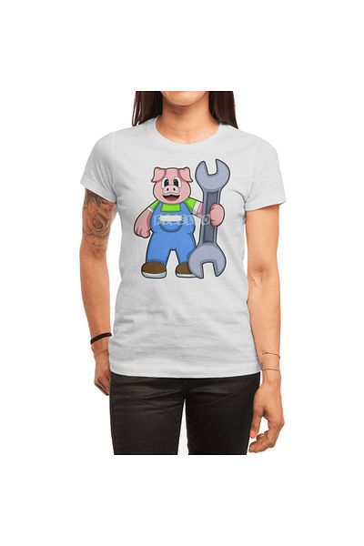Fizello Tricou alb pentru bărbați și femei - Porc ca artizan cu design unisex Wrench