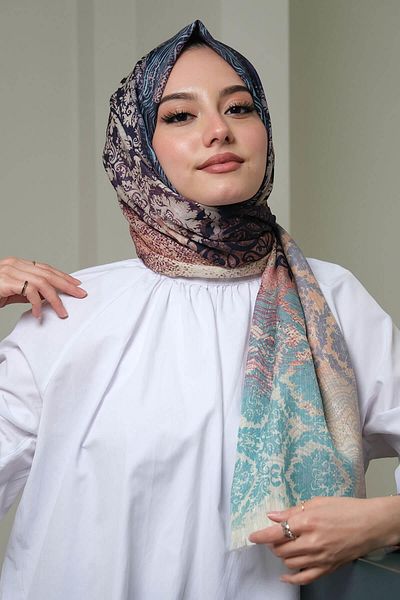 AFVENTE Wavy Pattern Green Cotton Shawl