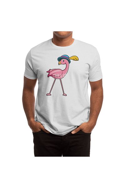 Fizello Λευκό μπλουζάκι Unisex με καπέλο Flamingo και σχέδιο με φτερά