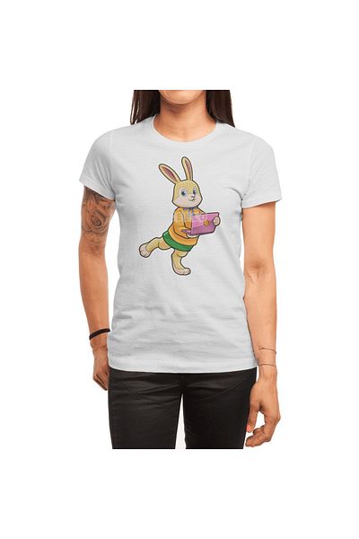 Fizello Ανδρικό και γυναικείο λευκό μπλουζάκι - Bunny Secretary With Laptop Unisex Design
