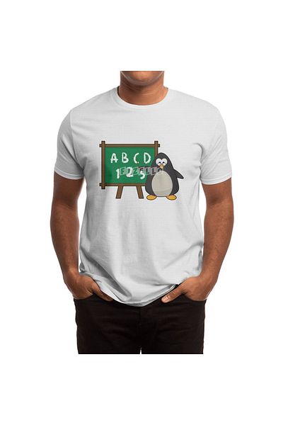 Fizello Pinggin - Tricou pentru bărbați și femei, tricou alb unisex, model pinguin, design pat negru