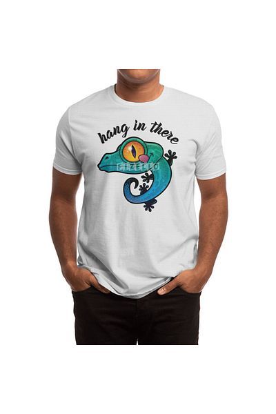 Fizello Hang In There Πολύχρωμο Gecko Print Λευκό T-shirt για άνδρες και γυναίκες