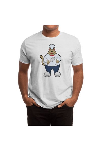 Fizello Tricou pentru bărbați și femei - model Cat As Cook, tricou alb unisex cuțit de bucătărie