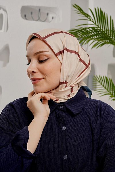 AFVENTE Beige Geometric Patterned Soft Cotton Scarf