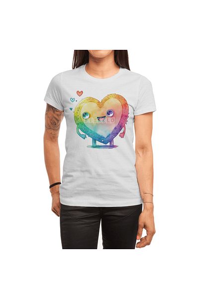 Fizello Λευκό μπλουζάκι Unisex για άνδρες και γυναίκες - Cute Heart Rainbow Design