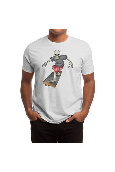 Fizello Tricou alb pentru bărbați și femei - Skeleton Skater și Skateboard