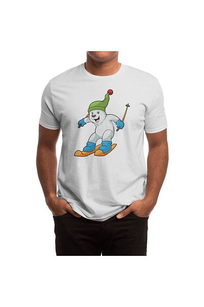 Fizello Polar Bear Colored Men's and Women's T-Shirt - Unisex White T-Shirt with Ski and Bobble Hat