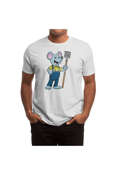Fizello Mouse As Farmer - Λευκό μπλουζάκι για άνδρες και γυναίκες, Unisex, avec Rake