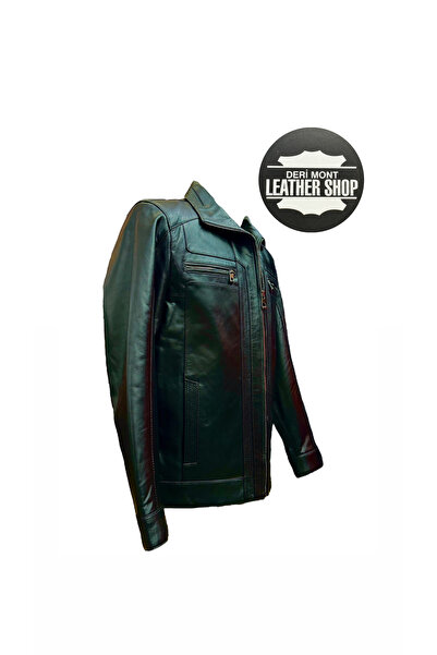 Klasik yakalı erkek deri ceket Men's leather jacket with classic collar