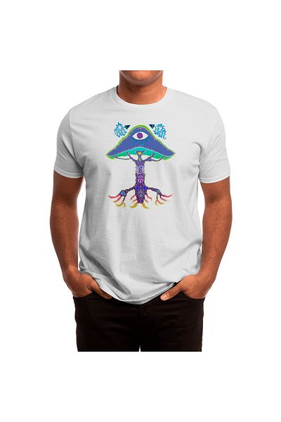 Fizello Unisex Λευκό T-shirt για άνδρες και γυναίκες - Σχέδιο μωβ Mushroom Medicine