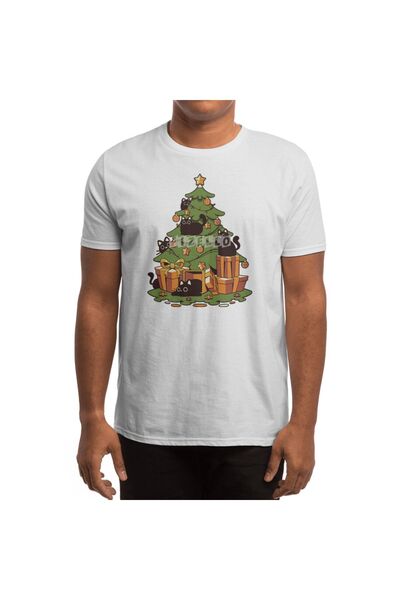 Fizello Black Cat Christmas Kittens T-Shirt for Men and Women - Unisex White T-Shirt