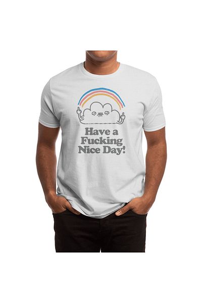 Fizello Have A Fucking Nice Day - Ανδρικό και γυναικείο λευκό μπλουζάκι, Unisex Cloud Rainbow Design