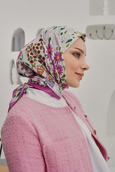 AFVENTE Pink Floral Patterned Soft Cotton Scarf