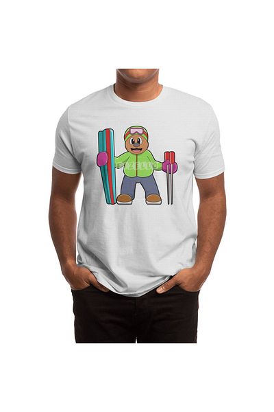 Fizello Λευκό μπλουζάκι Unisex - Bear As Skier, Λεπτομέρειες για σκι και πόλο σκι