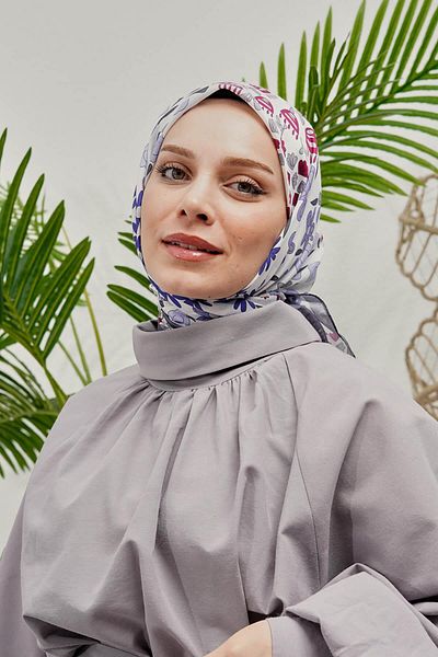 AFVENTE Dark Gray Floral Patterned Soft Cotton Scarf