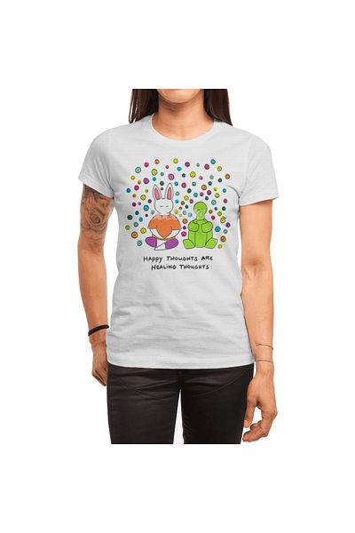 Fizello Bunny Daze Yoga - Tricou alb unisex, „Happy Thoughts Are Healing Thoughts”