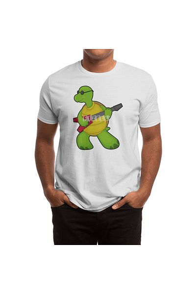 Fizello Turtle at Music - Men's and Women's T-Shirt, Unisex White T-Shirt, Guitar & Sunglasses Patterned