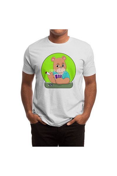 Fizello Unisex White T-Shirt for Men and Women - Bear Horse Poker Print with Card and Poker Chip Detail