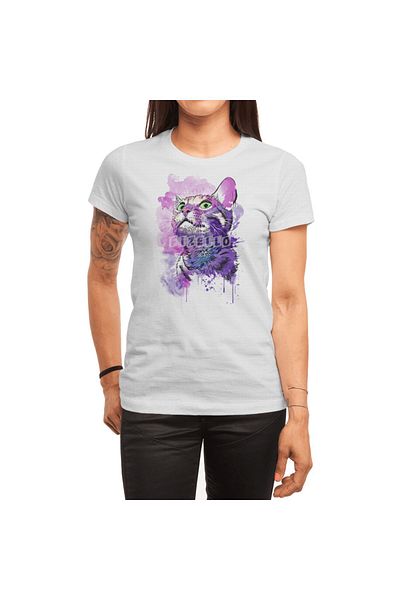 Fizello Tricou alb acuarelă Cat pentru bărbați și femei - Unisex