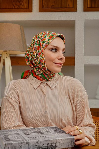 AFVENTE Light Green Soft Cotton Scarf - Spotted Pattern