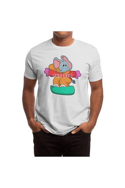 Fizello Λευκό μπλουζάκι για άνδρες και γυναίκες - Elephant Horse Snowboarding Collar, Unisex T-shirt