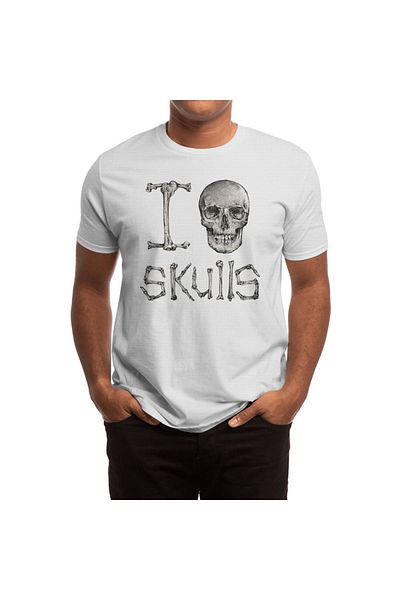 Fizello Λευκό μπλουζάκι για άνδρες και γυναίκες - Unisex μπλουζάκι İ Love Skulls