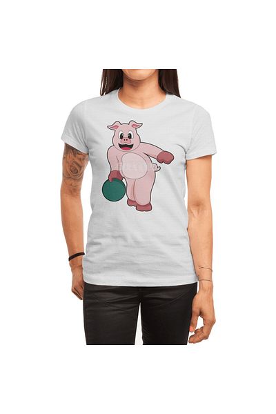 Fizello Men's and Women's T-Shirt - Pig at Bowling with Bowling Ball Unisex White T-Shirt