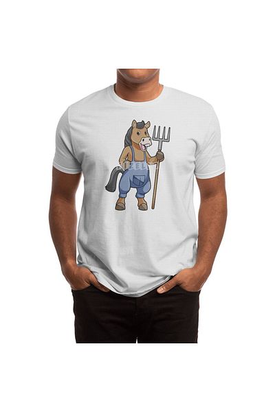 Fizello Tricou alb pentru bărbați și femei - Horse As Farmer Rake Pattern, unisex