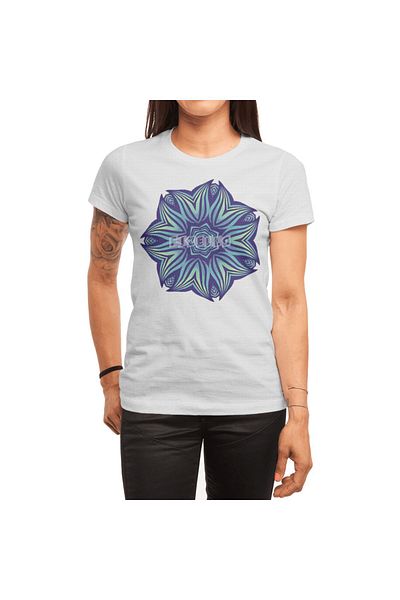 Fizello Tricou alb unisex - Mandala cu flori abstracte, Artă kaleidoscopică violet albastru