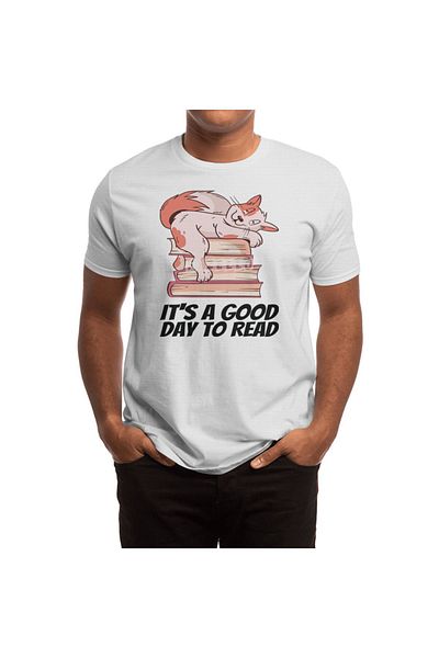 Fizello Λευκό μπλουζάκι Unisex - Σχεδιάζοντας βιβλία 'It's A Good Day To Read'