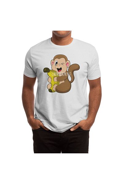 Fizello Tricou alb unisex pentru bărbați și femei - Maimuță amuzantă cu design banană