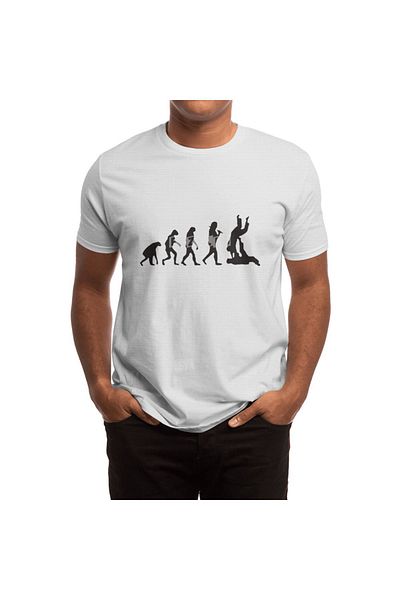 Fizello Λογότυπο Jiu Jitsu Humour - Evolution Of Man Print Λευκό μπλουζάκι για άνδρες και γυναίκες
