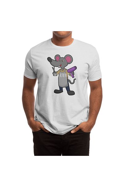 Fizello Men's and Women's White T-Shirt - Mouse as Hairdresser, Scissors & Hair Dryer Design