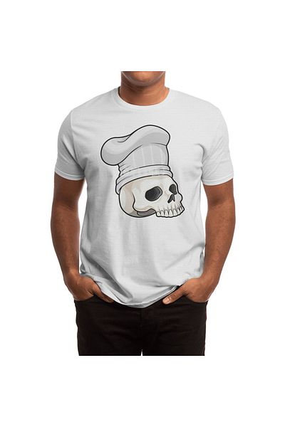 Fizello Λευκό μπλουζάκι για άνδρες και γυναίκες - Skull As Cook with Chef Hat Unisex T-shirt