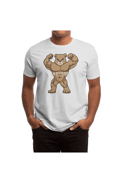 Fizello Λευκό μπλουζάκι Unisex - Bear As Bodybuilder, Σχέδιο μεγάλων μυών