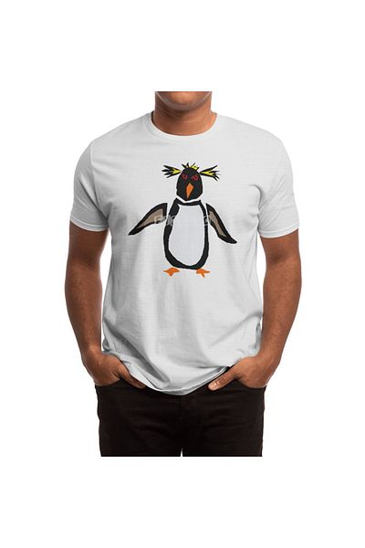 Fizello Tricou alb cu model minimalist Rockhopper Penguin pentru bărbați și femei