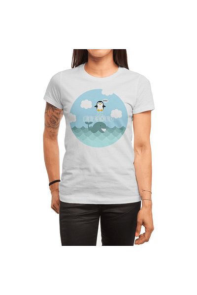 Fizello Λευκό μπλουζάκι Unisex για άνδρες και γυναίκες - Whale And Penguin Playing Around Design
