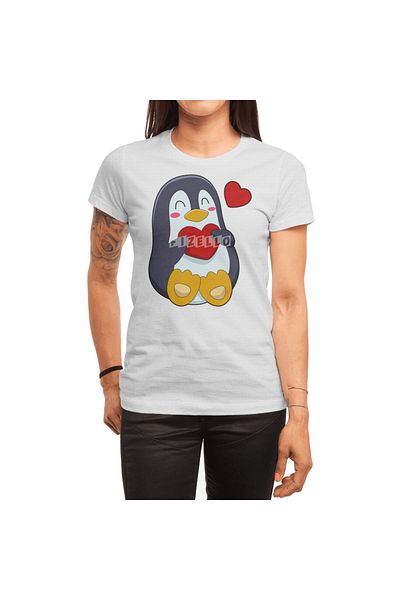 Fizello Tricou alb unisex cu model pinguin inimă