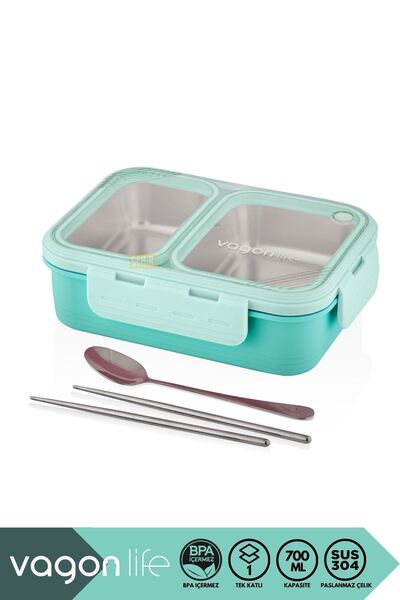 Vagonlife Bento 700ml Lunchbox Yeni Koleksiyon Tek Katlı 2 Bölmeli Çelik Sefe...