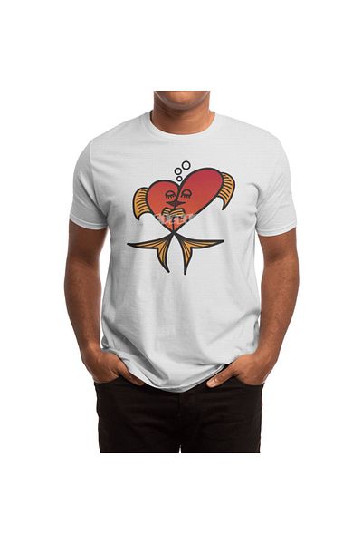 Fizello Tricou alb unisex pentru bărbați și femei - model inimă de pește