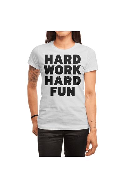 Fizello Λευκό μπλουζάκι Unisex για άνδρες και γυναίκες - Hard Work Hard Fun Black On White