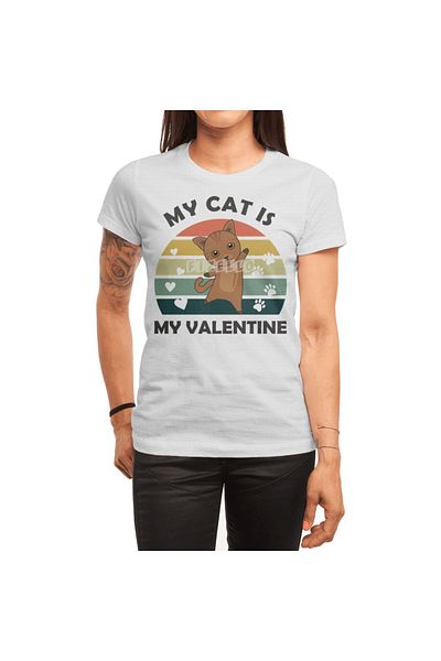 Fizello My Cat Is My Valentine - Vintage μπλουζάκι για άνδρες και γυναίκες, Unisex λευκό μπλουζάκι
